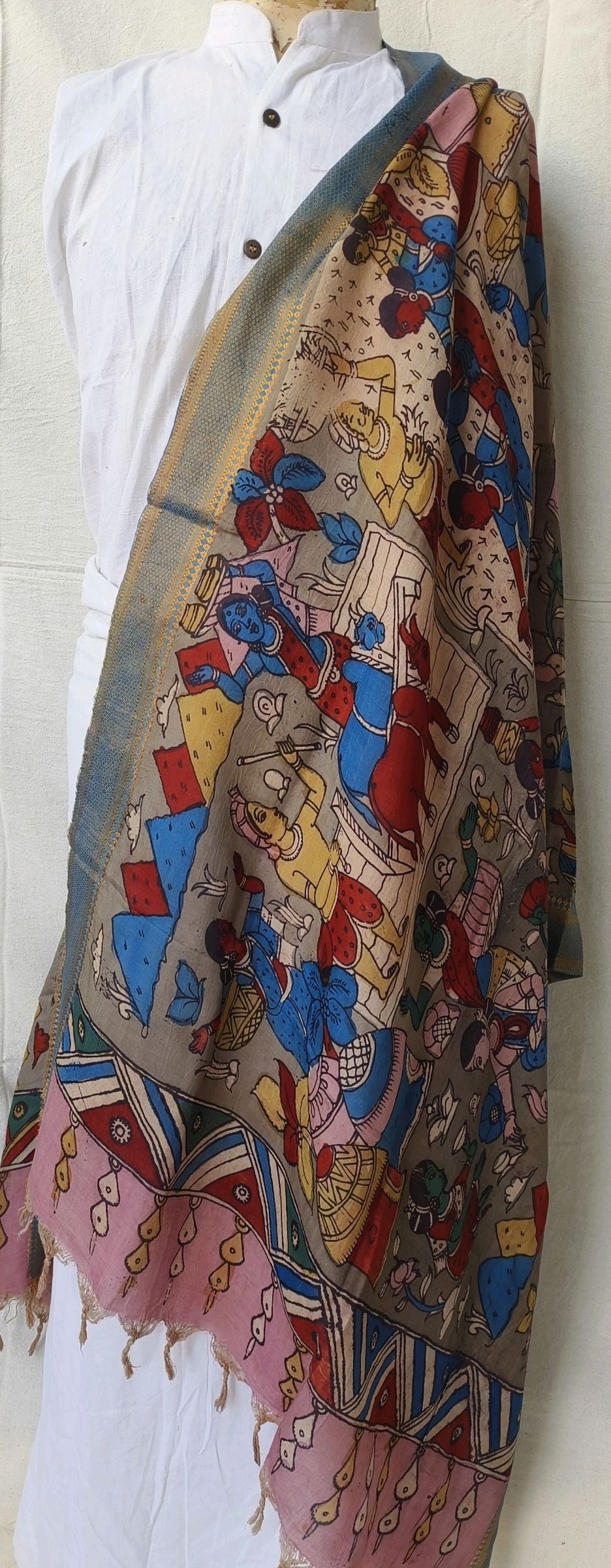 VILLAGE  KALAMKARI SILK DUPATTA